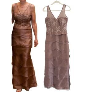 Taupe Beige Mother of the Bride Gown Mocha Brown Wedding Guest Niki Livas Size 4
